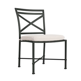 Brown Jordan Venetian Side Chair in Black Jade with Dusty Pink Stripe Cushions For Sale