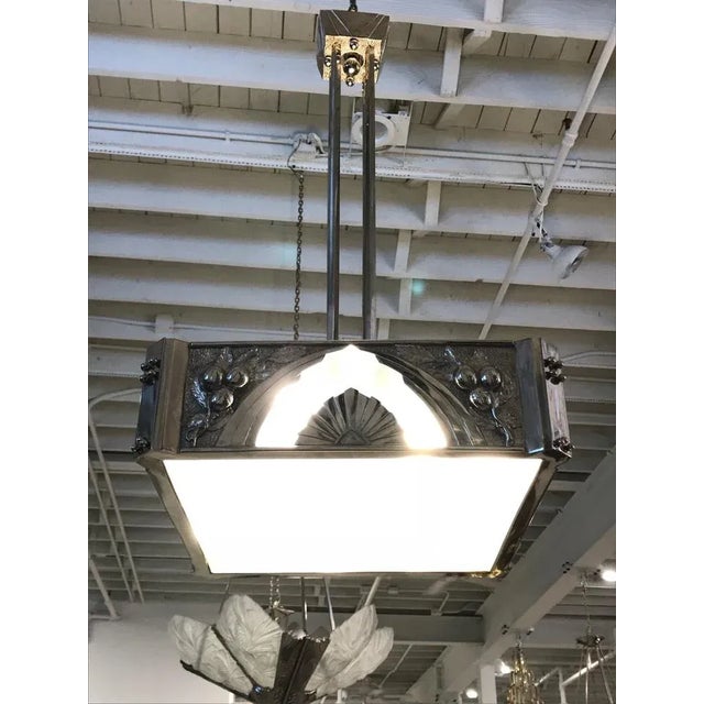 French Art Deco Square Geometric Chandelier For Sale - Image 11 of 13