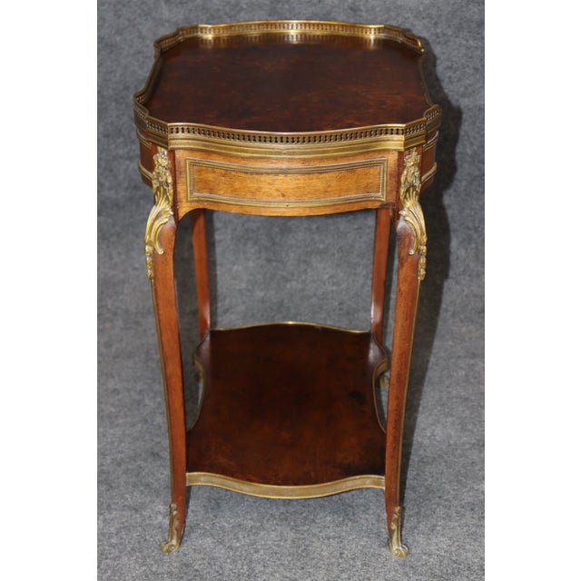 French 19th C French Louis XV Style Bronze Ormolu Mounted Two Tier End Table For Sale - Image 3 of 14