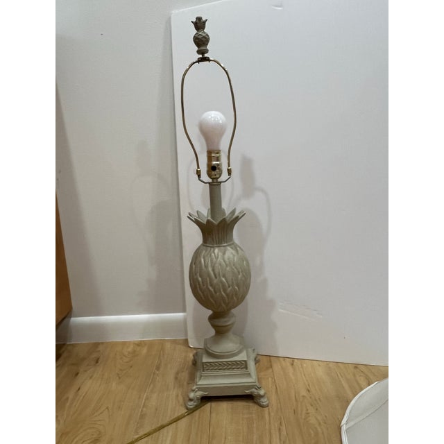 Contemporary 19th Century Heavy Cast Iron Pineapple Lamp Painted For Sale - Image 3 of 4