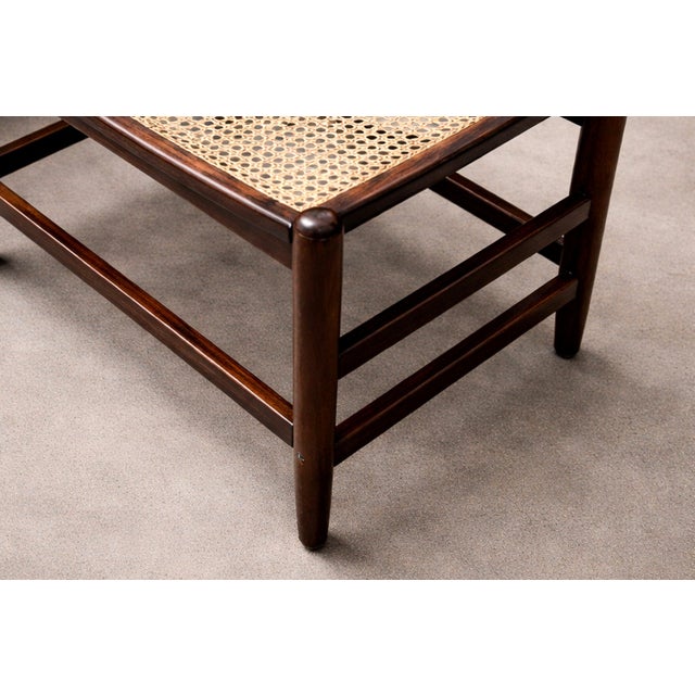 Brazilian Rosewood and Cane Four Seat Bench With Ivory Boucle Cushions, Brazil, 1960s For Sale - Image 4 of 13