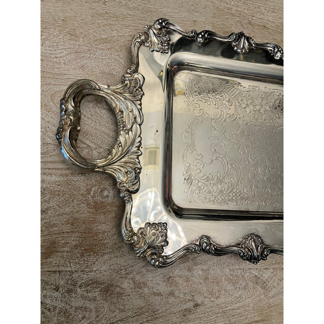 Shabby Chic Vintage 27" W. & S. Blackinton Ornate Silverplated Handled & Footed Serving Tray For Sale - Image 3 of 10