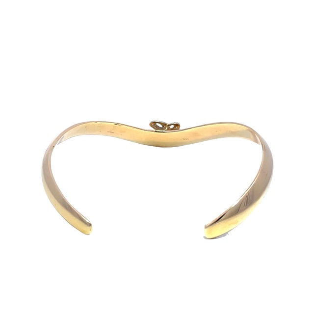 Early 21st Century 14k Yellow Gold Open Cuff Diamonds Inlaid Letter "L" Bangle For Sale - Image 5 of 9