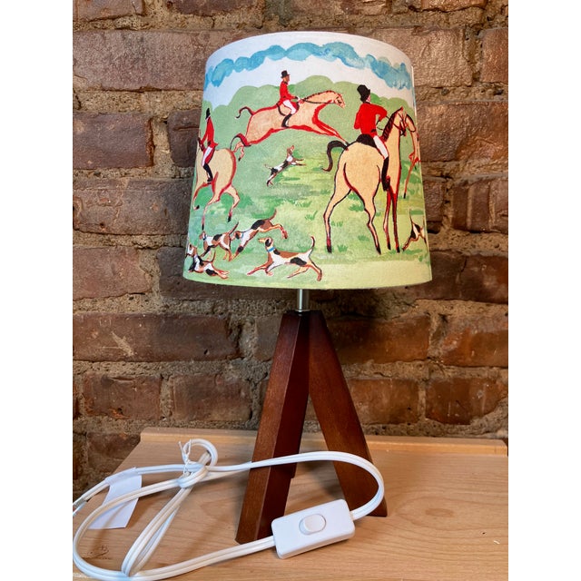 Fox Hunt Original Whimsical Hand Painted Tabletop Lampshade by Pauline De Roussy De Sales For Sale - Image 10 of 11