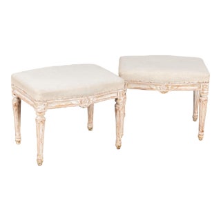 Pair, 19th Century Swedish Gustavian White Stools Tabourets For Sale
