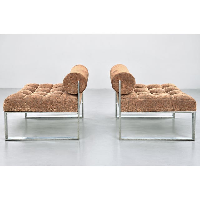 Pair of Harvey Probber Mid-Century Modern Tufted Slipper Lounge Chairs in Paisley Upholstery and Polished Chrome, Circa 1965 For Sale - Image 15 of 15