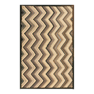 1960s Multibrown Zig Zag Vintage American Hooked Rug 4' X 6' Handknotted Wool Carpet