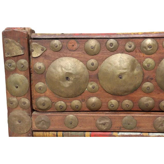 Vintage Wood Side Table with Brass Details, 1930s For Sale - Image 4 of 10