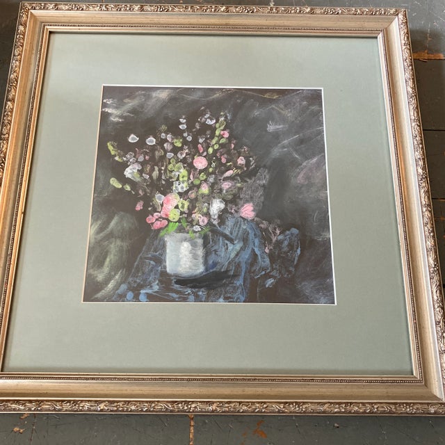 Original 9 x 9 mono print on paper unsigned Overall size with green mat & frame are 16 x 16