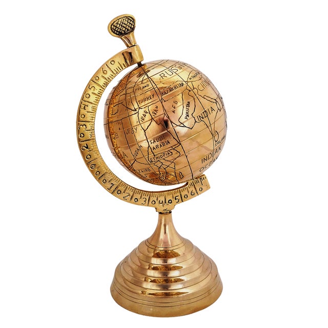 Vintage Solid Brass World Map Globe For Sale - Image 4 of 6