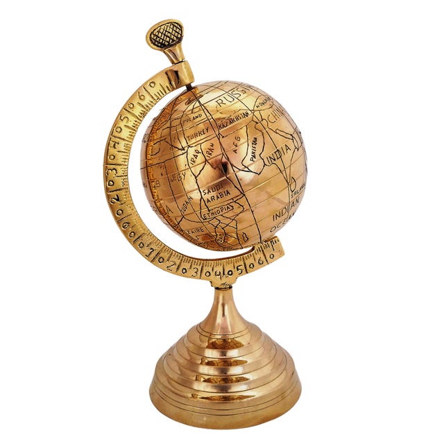 Metal Vintage Style Solid Brass World Map Globe For Sale - Image 7 of 9
