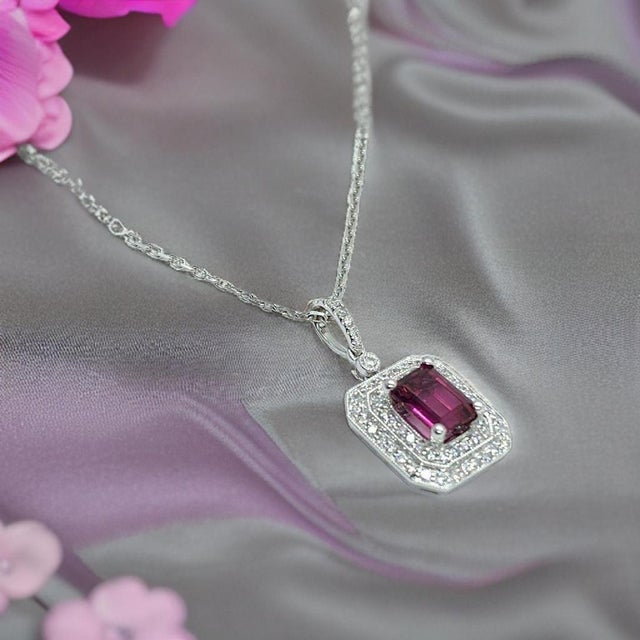 Diamond Rubellite Tourmaline Necklace 18" 18k Gold 1.80 TCW Certified For Sale - Image 10 of 16