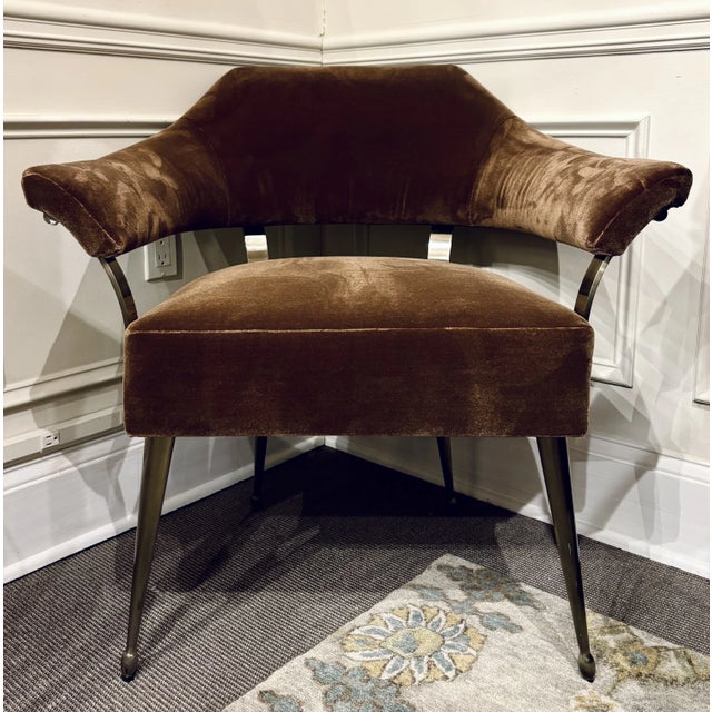 Metal Caracole Modern Brown Mohair Louisette Lounge Chairs Pair For Sale - Image 7 of 7