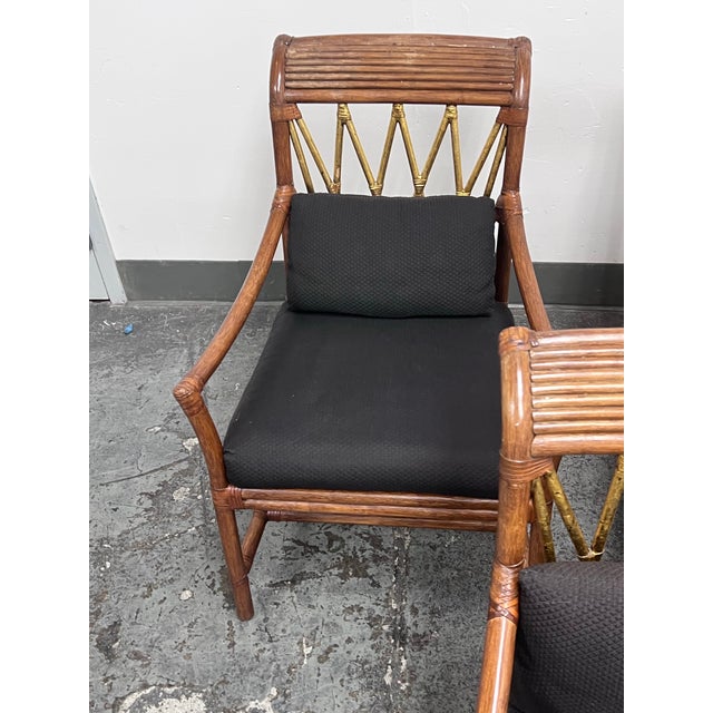 McGuire Style Bamboo + Rattan Armchairs, Set of Three For Sale - Image 12 of 12