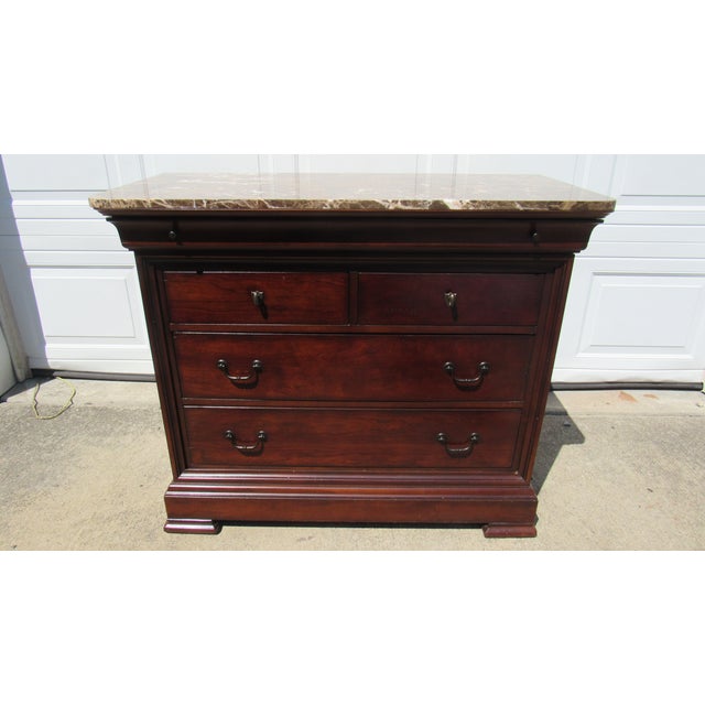 Traditional 1980s Thomasville Cherry Marble Top Tall Chest Dresser Designer For Sale - Image 3 of 12