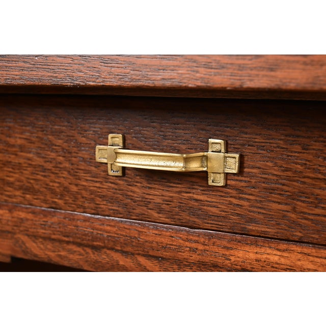 Brown Stickley Brothers Style Antique Mission Oak Arts & Crafts Desk With Built-in Bookcases, Newly Refinished For Sale - Image 8 of 14