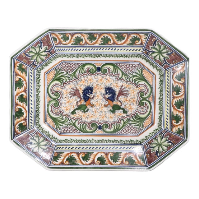 Mid 20th Century Spanish Revival Decorative Real Ceramica Platter Made in Portugal For Sale