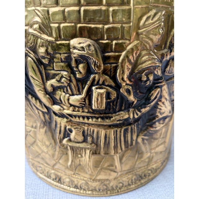 American Vintage Raised Repousse Brass Fire Wood Bucket For Sale - Image 3 of 13