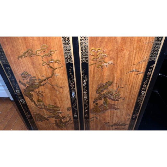 Drexel Heritage Chinoiserie Black Lacquer Bar Cabinet With Drop-Leaf Top For Sale In Miami - Image 6 of 10