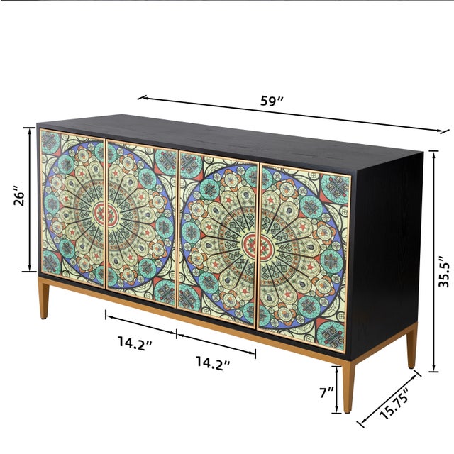 Pasargad Home Solani 4-Door Sideboard With Gold Metal Legs & 6 Shelves For Sale - Image 10 of 10