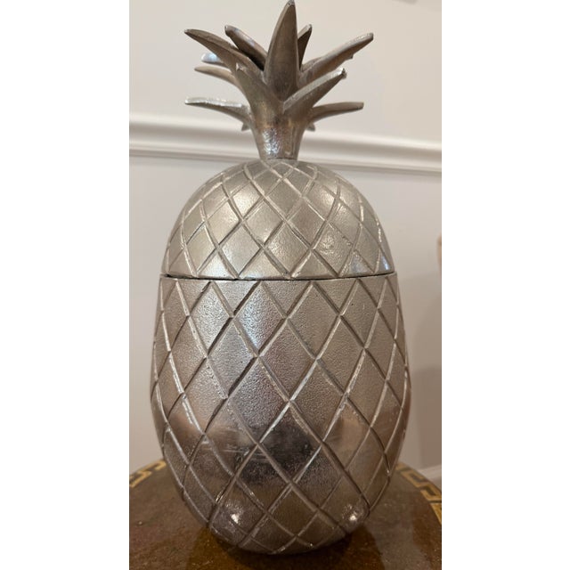 Hollywood Regency Vintage Large Silver Metal Pineapple Ice Bucket For Sale - Image 3 of 12