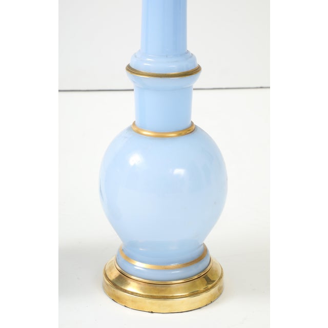 Blue Warren Kessler Blue Glass And Brass 1950's Table Lamps - A Pair For Sale - Image 8 of 12