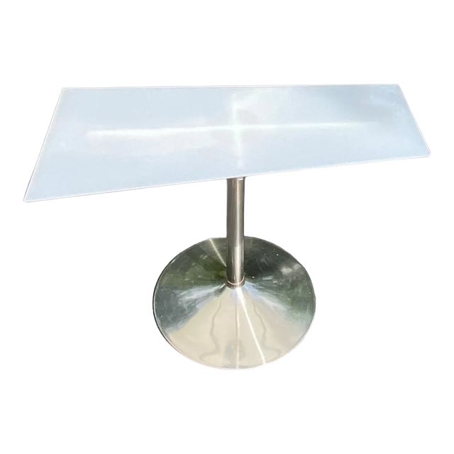 1970s Mid Century Modern Geometric Trapezoid Shape White Acrylic Tulip Chrome Base Console For Sale