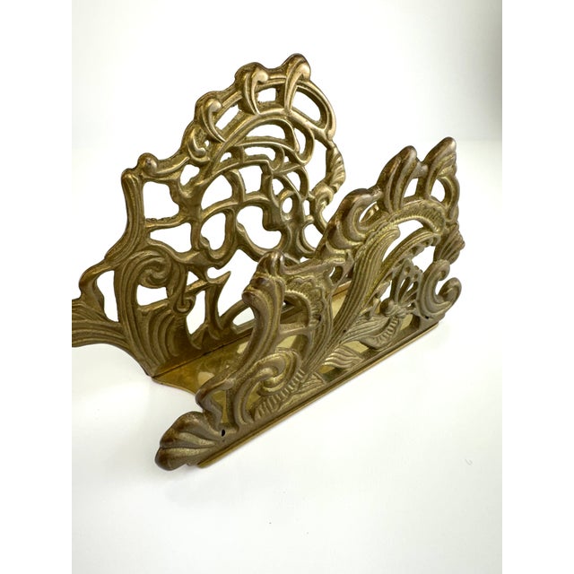 1960s Vintage Art Nouveau Style Cast Brass Letter Holder For Sale - Image 5 of 8