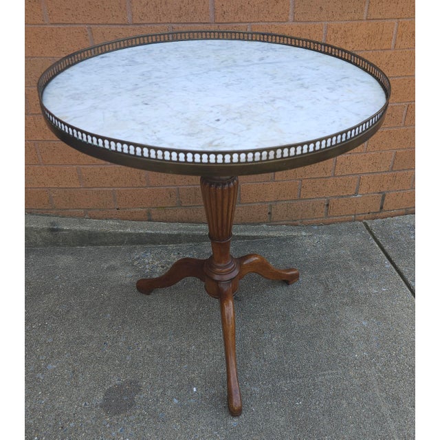 Mid-Century French Mahogany Marble Top Galleried Gueridon Table For Sale In Washington DC - Image 6 of 10