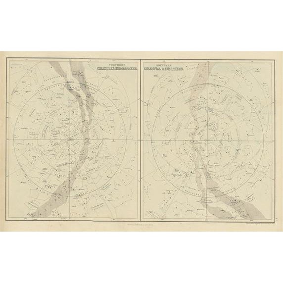 J. Bartholomew, Celestial Hemispheres, 1854, Paper For Sale