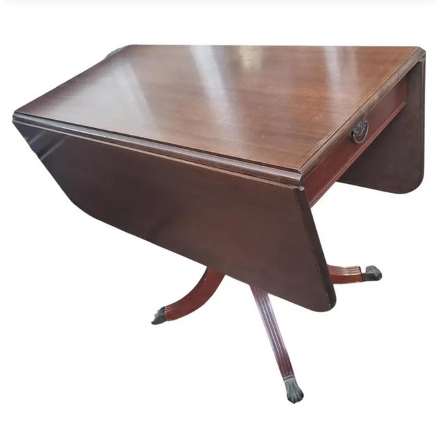 American Brandt Furniture Sheraton Style Dropleaf Pedestal Small Dining Table, C. 1940s For Sale - Image 3 of 11