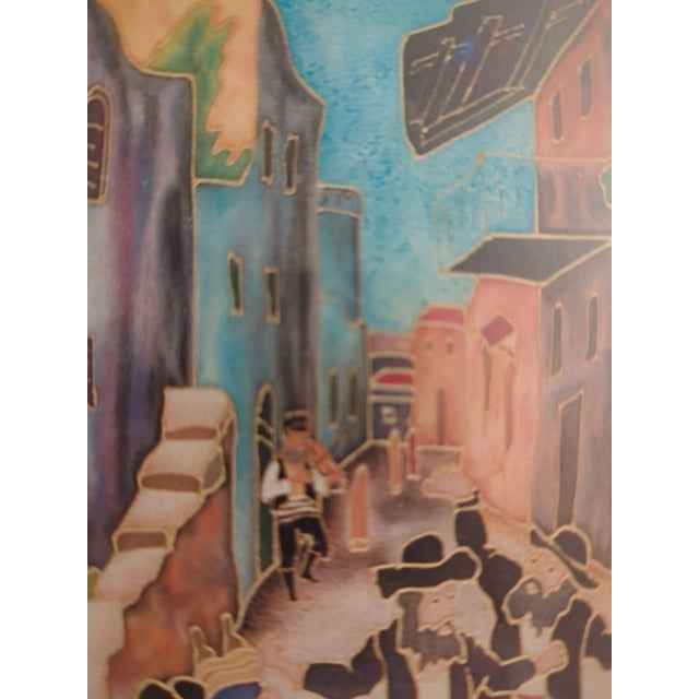 Gold Late 20th Century Painting on Silk Signed by Lavi Zion "Simhat Torah Dancing Hassidim" 8.25"x6.25" For Sale - Image 8 of 17