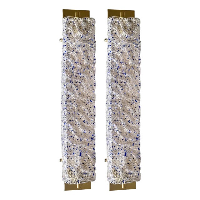 Gold Wall Sconces with Blue Graniglia Murano Glass by Simoeng for Simoeng, Set of 2 For Sale