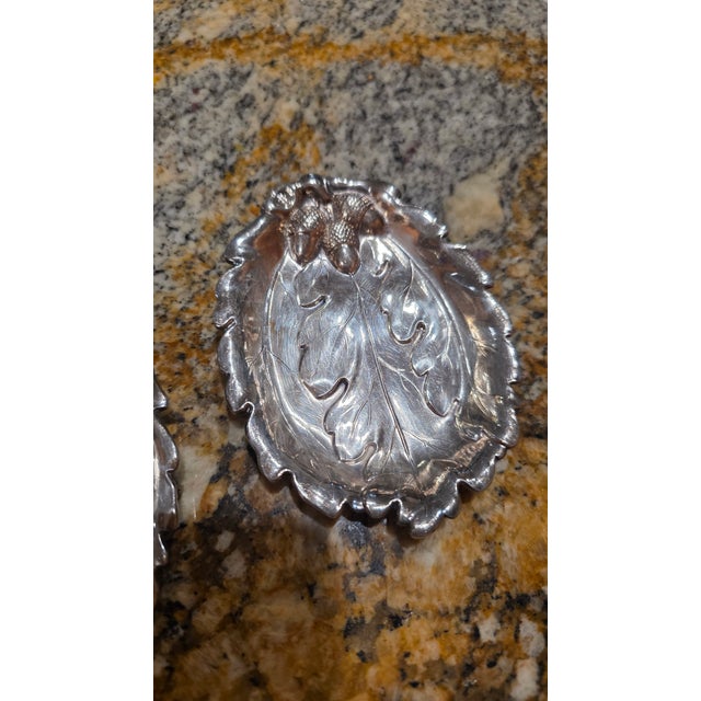 Set of 4 Vintage Silver-Plated Botanical Oak Leaf & Acorn Catchall Dishes For Sale In West Palm - Image 6 of 8