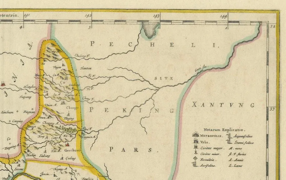 Carte Historique Ancienne - Henan Chine Par Blaeu 1655 - Reproduction 23x27.35" - Déco Murale