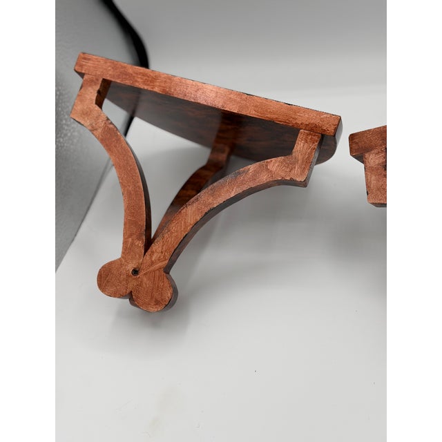 Wood A Pair of Demilune Faux Tortoiseshell Handpainted Wall Brackets or Shelves For Sale - Image 7 of 9