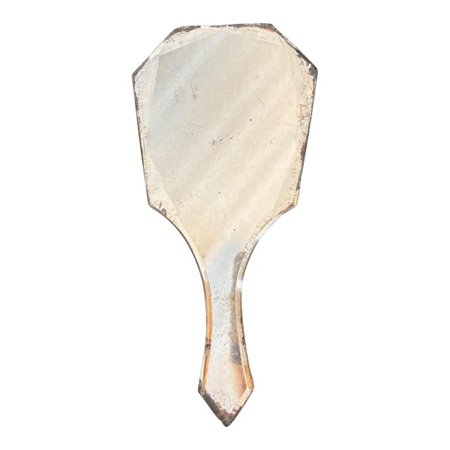 Antique French Beveled Glass Hand Mirror With Original Backing, Circa 1900 For Sale