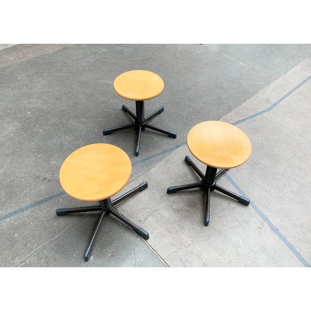 Metal Vintage German Industrial Workshop or Office Stools, Set of 3 For Sale - Image 7 of 18