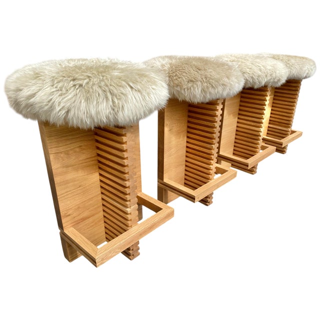 2020s Cicely Modern Stool by Bertu in New Zealand Sheepskin and White Oak For Sale - Image 5 of 7