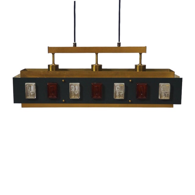 Mid-Century Modern Scandinavian Pendant Lamp in Brass with Lacquered Steel and Glass, 1960s For Sale - Image 6 of 14