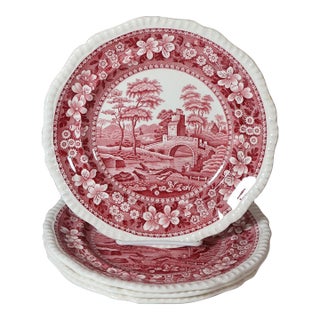 Set of 4 Vintage Copeland Spode Tower Red Transferware Plates, England, Circa 1920s–1930s For Sale