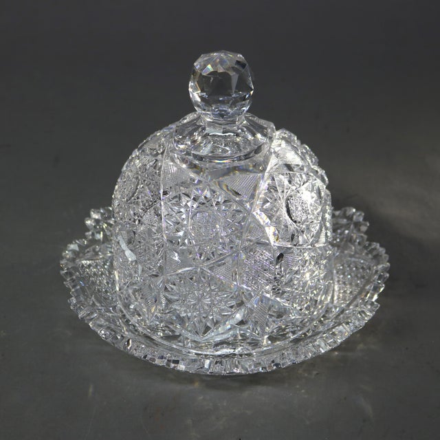 Late 19th Century Antique Hawkes School Brilliant Cut Glass Butter Dish Cira 1890 For Sale - Image 5 of 7