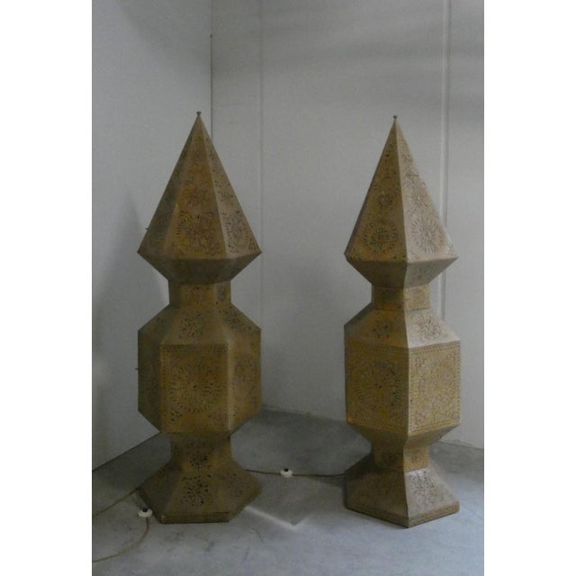 Large Moroccan Perforated Metal Tower Lamps, 1980s, Set of 2 For Sale - Image 17 of 17