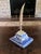 Antique English Blue & White Transferware Pyramidal Inkwell With French Glass Insert & Quill For Sale - Image 10 of 14