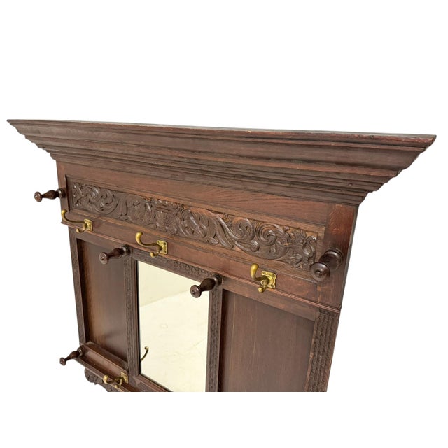 Brown Renaissance Revival Hand-Carved Coat Rack with Mirror, 1900s For Sale - Image 8 of 12