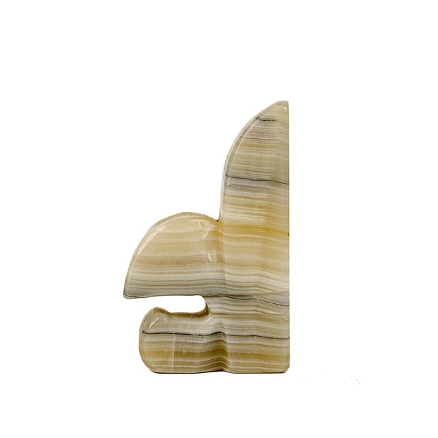 Vintage Hand Carved Striped Onyx Marble Split Fleur De Lis Bookends For Sale In Tulsa - Image 6 of 8