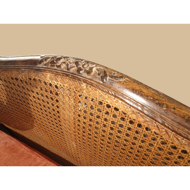 Wood Vintage French Louis XVI Daybed ~ Cane Bed W Orange Velvet ~ Chaise Lounge For Sale - Image 7 of 12