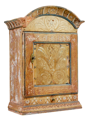 Hand-Painted Swedish Pine Wall Cabinet, 1840s