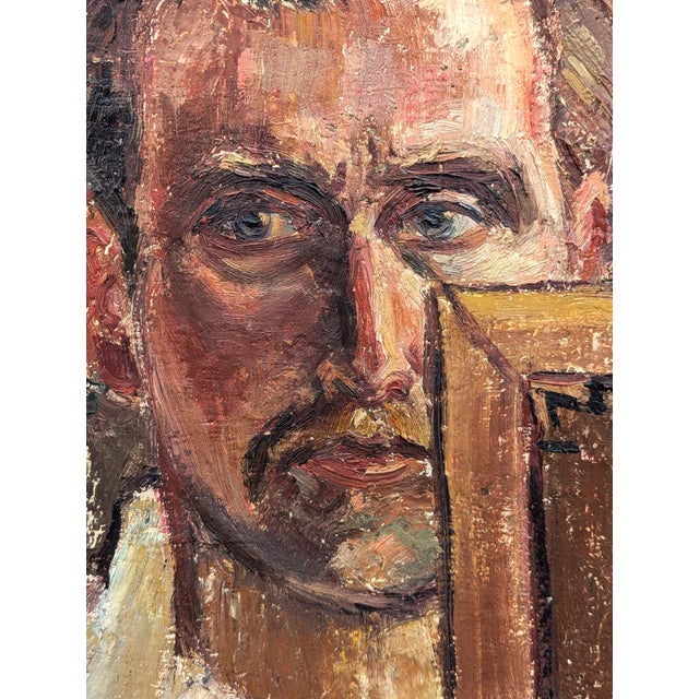 Julien Buysse "Portrait of the Artist" Early Realistic Neutral Toned Figurative Painting, 1966 For Sale - Image 9 of 11