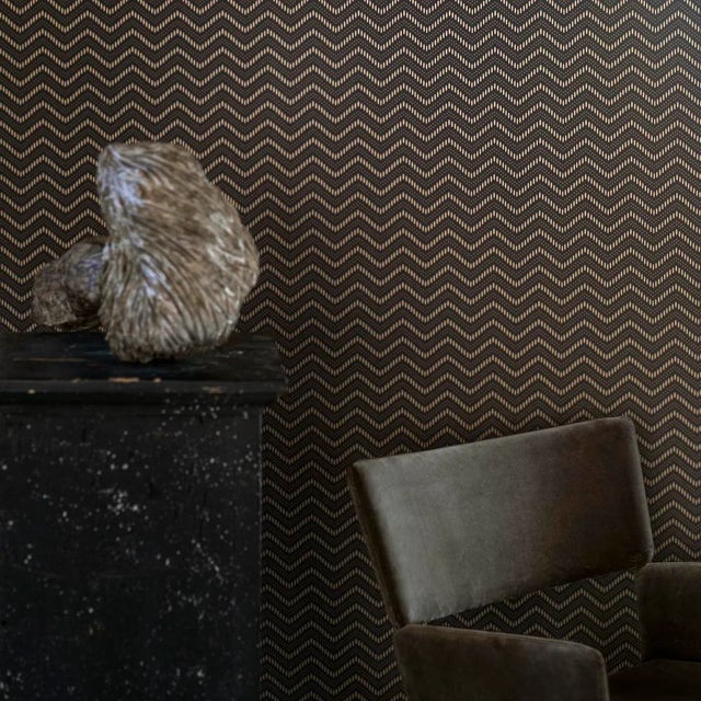 Mid-Century Modern SAMPLE - Boråstapeter Chevron Dots Wallpaper In Brown And Gold For Sale - Image 3 of 3